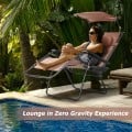 Folding Recliner Lounge Chair with Shade Canopy Cup Holder - Gallery View 12 of 46