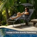 Folding Recliner Lounge Chair with Shade Canopy Cup Holder - Gallery View 2 of 46