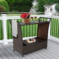 Patio Rattan Bar Serving Cart with Glass Top and Handle - Gallery View 7 of 12