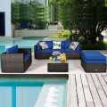 6 Pieces Patio Rattan Furniture Set with Sectional Cushion - Gallery View 26 of 62