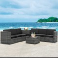 8 Piece Wicker Sofa Rattan Dining Set Patio Furniture with Storage Table - Gallery View 39 of 65