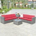 8 Piece Wicker Sofa Rattan Dining Set Patio Furniture with Storage Table - Gallery View 49 of 65
