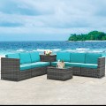8 Piece Wicker Sofa Rattan Dining Set Patio Furniture with Storage Table - Gallery View 29 of 65