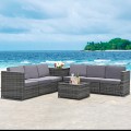 8 Piece Wicker Sofa Rattan Dining Set Patio Furniture with Storage Table - Gallery View 7 of 65
