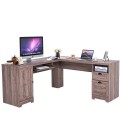 66 x 66 Inch L-Shaped Writing Study Workstation Computer Desk with Drawers - Gallery View 28 of 36