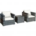 3 Pieces Patio Rattan Furniture Bistro Sofa Set with Cushioned - Gallery View 40 of 61