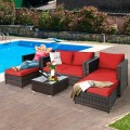 5 Pieces Patio Cushioned Rattan Furniture Set - Gallery View 5 of 71