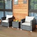 3 Pieces Patio Rattan Furniture Bistro Sofa Set with Cushioned - Gallery View 38 of 61