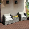 3 Pieces Patio Rattan Furniture Bistro Sofa Set with Cushioned - Gallery View 44 of 61