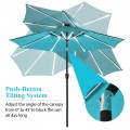 9 Feet Solar LED Market Umbrella with Aluminum Crank Tilt 16 Strip Lights