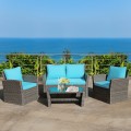 4 Pieces Patio Rattan Furniture Set Sofa Table with Storage Shelf Cushion - Gallery View 13 of 67