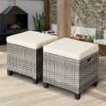 2 Pieces Patio Rattan Ottoman Seat with Removable Cushions