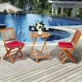 3 Pieces Patio Folding Wooden Bistro Set Cushioned Chair - Gallery View 29 of 35