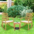 Patio Acacia Wood Rocking Chair Sofa with Armrest and Cushion for Garden and Deck