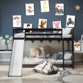 Twin Over Twin Bunk Wooden Low Bed with Slide Ladder for Kids - Gallery View 18 of 35