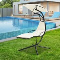 Patio Hanging Hammock Chaise Lounge Chair with Canopy Cushion