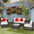 6 Pieces Patio Rattan Furniture Set with Sectional Cushion - Gallery View 57 of 62