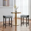 24 Inch 2 Pieces Nailhead Saddle Bar Stools with Fabric Seat and Wood Legs - Gallery View 12 of 22