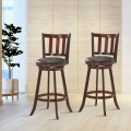 Set of 2 Wood Swivel Counter Height Dining Pub Bar Stools with PVC Cushioned Seat - Gallery View 16 of 20