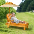 Kids Outdoor Wood Lounge Chair with Height Adjustable Umbrella