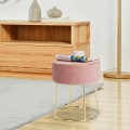 Velvet Round Footrest Ottoman with Metal Base and Non-Slip Foot Pads