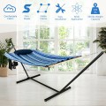 Hammock Chair Stand Set Cotton Swing with Pillow Cup Holder Indoor Outdoor - Gallery View 2 of 15