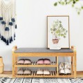 Entryway 3-Tier Bamboo Shoe Rack Bench with Cushion - Gallery View 1 of 12