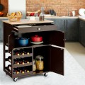 Kitchen Cart with Rubber Wood Top 3 Tier Wine Racks 2 Cabinets - Gallery View 13 of 24