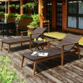 3 Pcs Patio Wooden Frame Rattan Lounge Chaise Chair Set with Folding Table - Gallery View 2 of 12