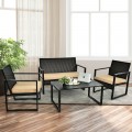 4 Pieces Patio Rattan Furniture Set Cushioned Sofa Coffee Table Garden Deck - Gallery View 6 of 11