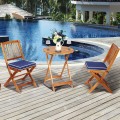 3 Pieces Patio Folding Wooden Bistro Set Cushioned Chair - Gallery View 12 of 35