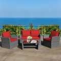 4 Pieces Patio Rattan Furniture Set Sofa Table with Storage Shelf Cushion - Gallery View 1 of 67