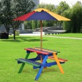 Outdoor 4-Seat Kid's Picnic Table Bench with Umbrella