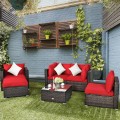 6 Pieces Patio Rattan Furniture Set with Sectional Cushion - Gallery View 7 of 62