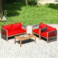 4 Pieces Acacia Outdoor Patio Wood Sofa Set with Cushions - Gallery View 16 of 43