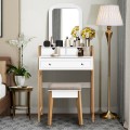 Vanity Table Set with Cushioned Stool and Large Mirror - Gallery View 2 of 12