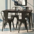 4 Pieces Tolix Style Metal Dining Chairs with Stackable Wood Seat - Gallery View 2 of 23