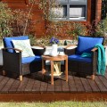 3 Pieces Solid Wood Frame Patio Rattan Furniture Set - Gallery View 21 of 48