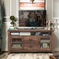 Wooden Retro TV Stand with Drawers and Tempered Glass Doors - Gallery View 6 of 12