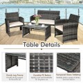 4 Pieces Patio Rattan Furniture Set with Glass Table and Loveseat - Gallery View 10 of 50