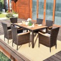 7 Pieces Garden Dining Patio Rattan Set with Cushions - Gallery View 9 of 12