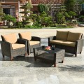 Outdoor 4 Pieces Patio Rattan Furniture Set