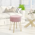 Round Velvet Ottoman Footrest Stool Side Table Dressing Chair with Metal Legs - Gallery View 10 of 29