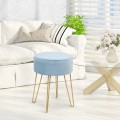Round Velvet Ottoman Footrest Stool Side Table Dressing Chair with Metal Legs - Gallery View 8 of 29