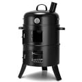 3-in-1 Portable Round Charcoal Smoker BBQ Grill Built-in Thermometer - Gallery View 9 of 15