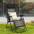 Folding Rattan Zero Gravity Lounge Chair with Removable Head Pillow - Gallery View 6 of 33