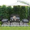 4 Pieces Patio Rattan Cushioned Furniture Set with Loveseat and Table - Gallery View 6 of 25
