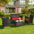 4 Pieces Comfortable Outdoor Rattan Sofa Set with Table - Gallery View 7 of 80