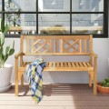Patio Foldable Bench with Curved Backrest and Armrest - Gallery View 2 of 12