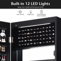 Lockable Wall Door Mounted Mirror Jewelry Cabinet with LED Lights - Gallery View 9 of 27